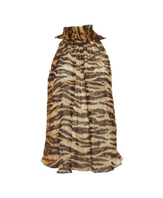 Women's Tiger Print Silk Sleeveless Blouse