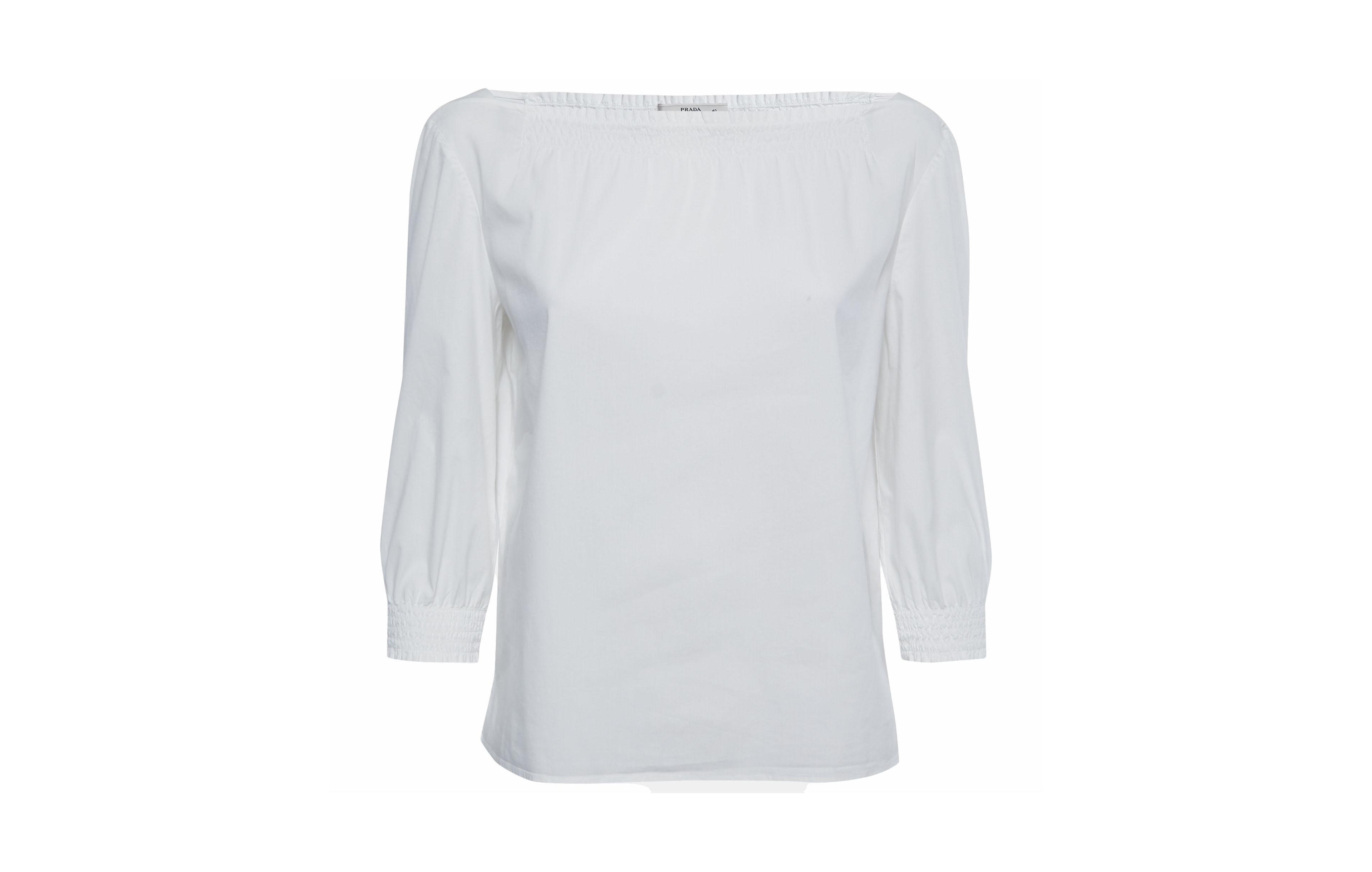 Pre-Owned Prada Women's Smocked Neck Sleeve Cotton Top