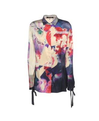 Women's Floral Print Silk Button-Down Shirt