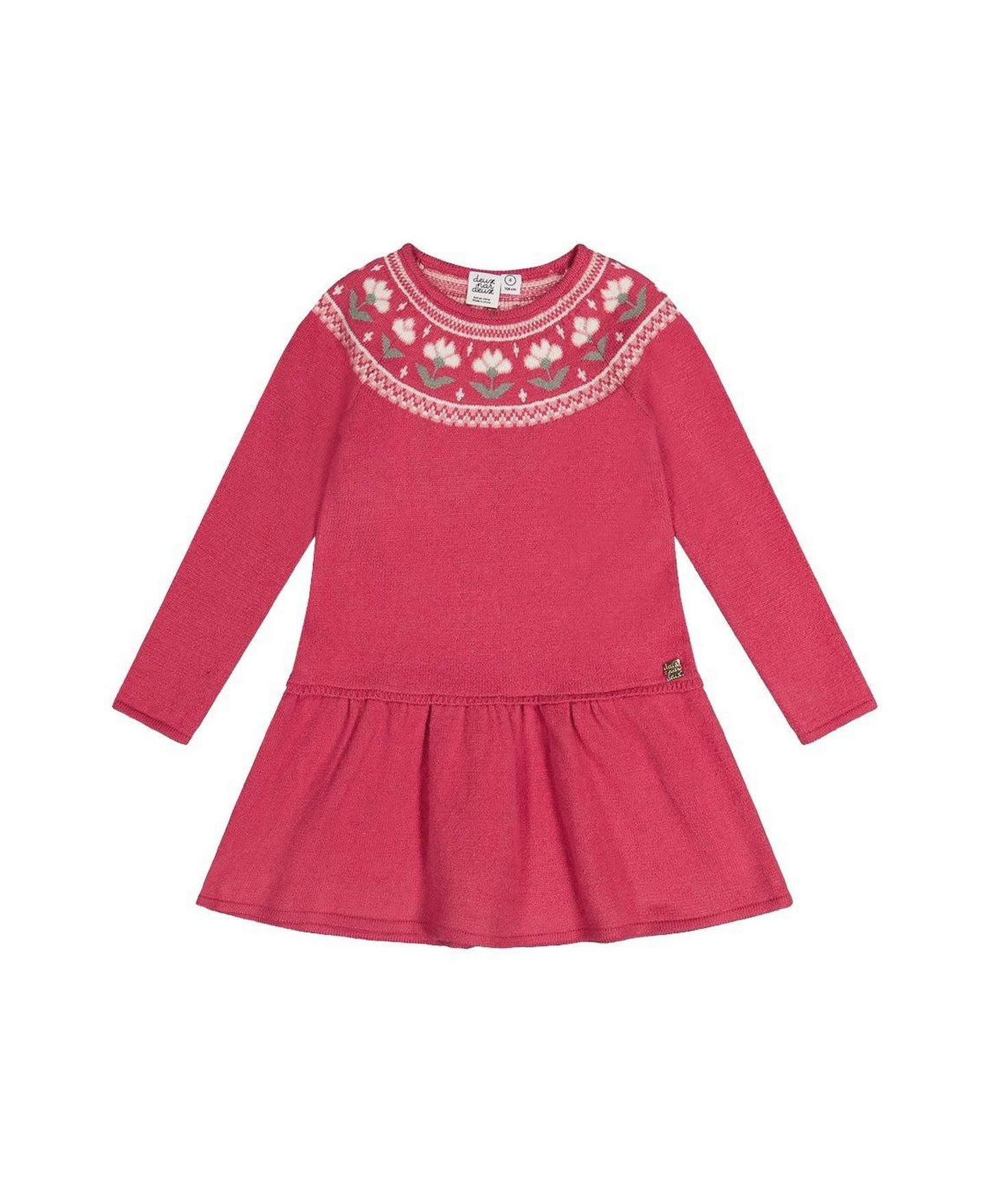 Платье Deux par Deux Knitted Dress with Flower Jacquard для девочек, цвет: Малиновый розовый — фото 1