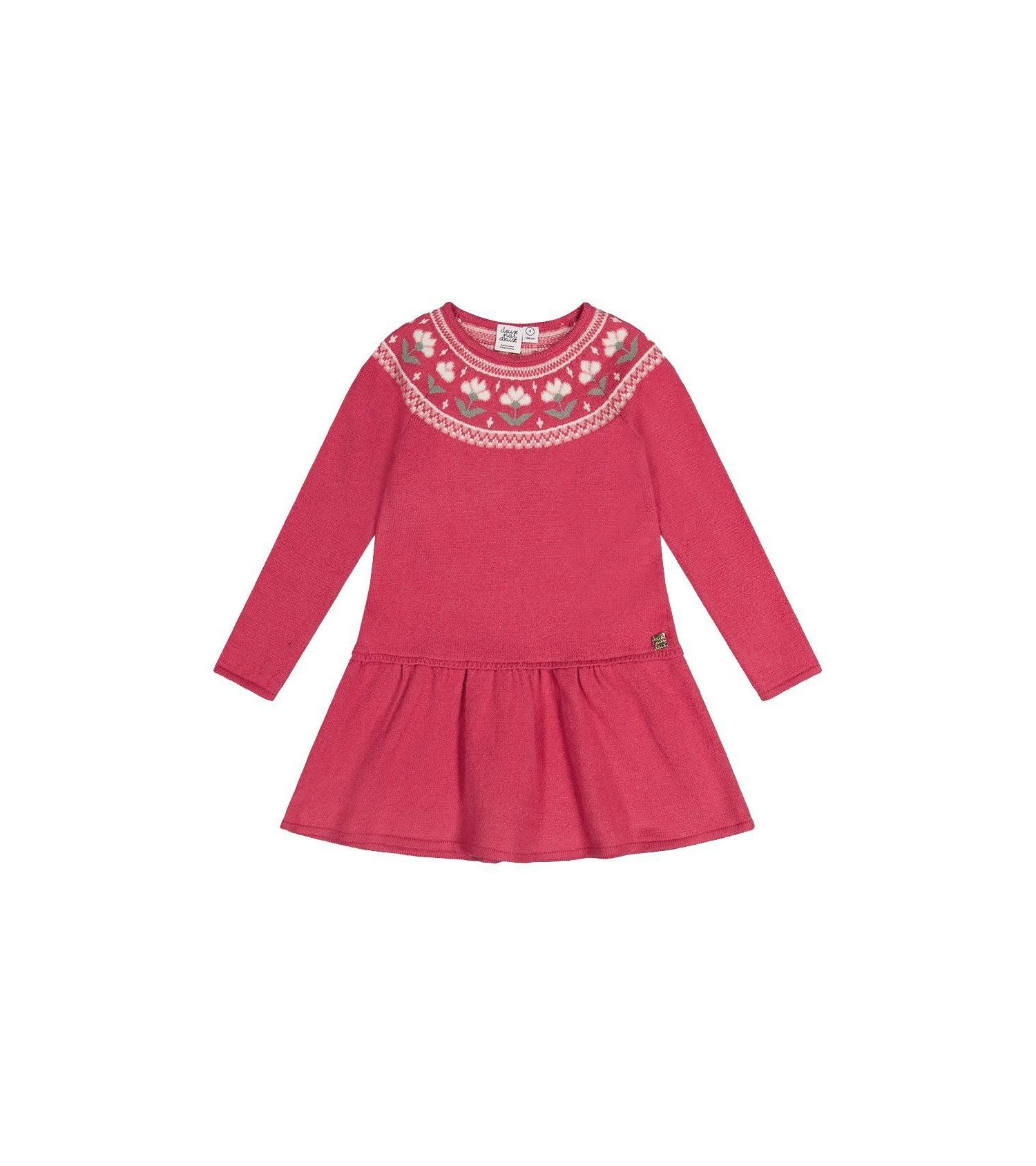 Little and Big Girl 6-12Y Knitted Dress with Flower Jacquard
