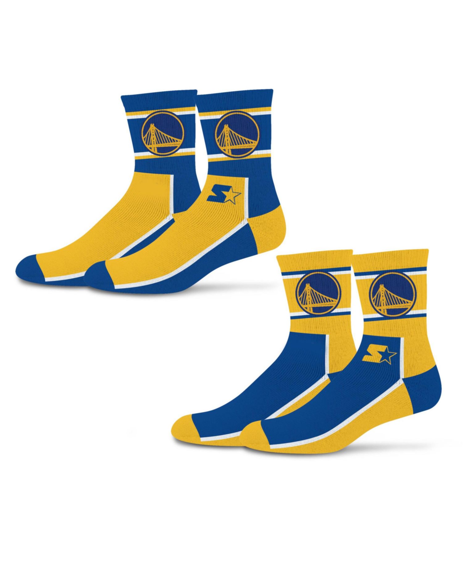 Men's and Women's 2-Pack Royal/Gold Golden State Warriors Double Color Block Mid-Crew Socks