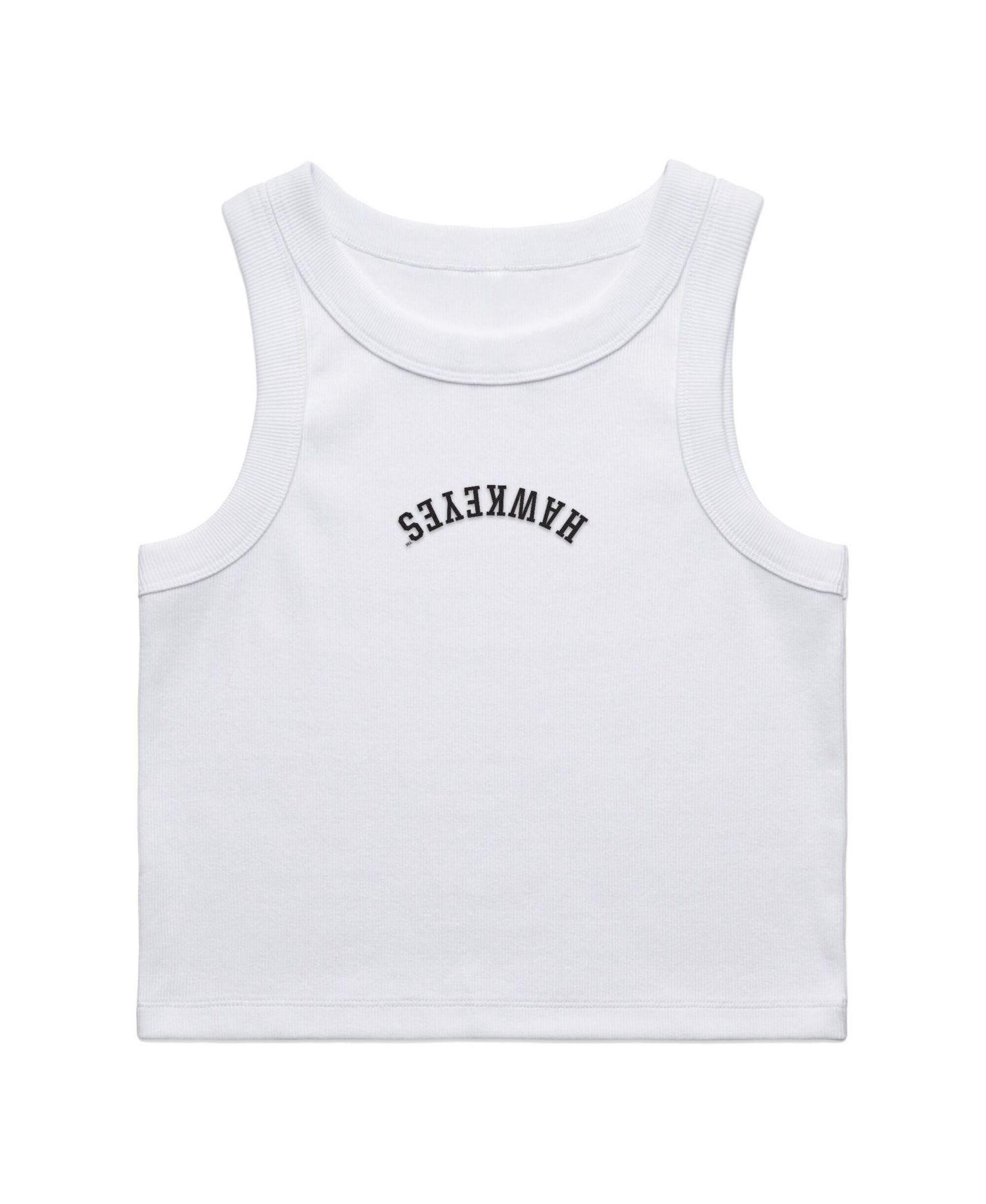 Women's White Iowa Hawkeyes Upside Down Embroidery Ribbed Cropped Tank Top