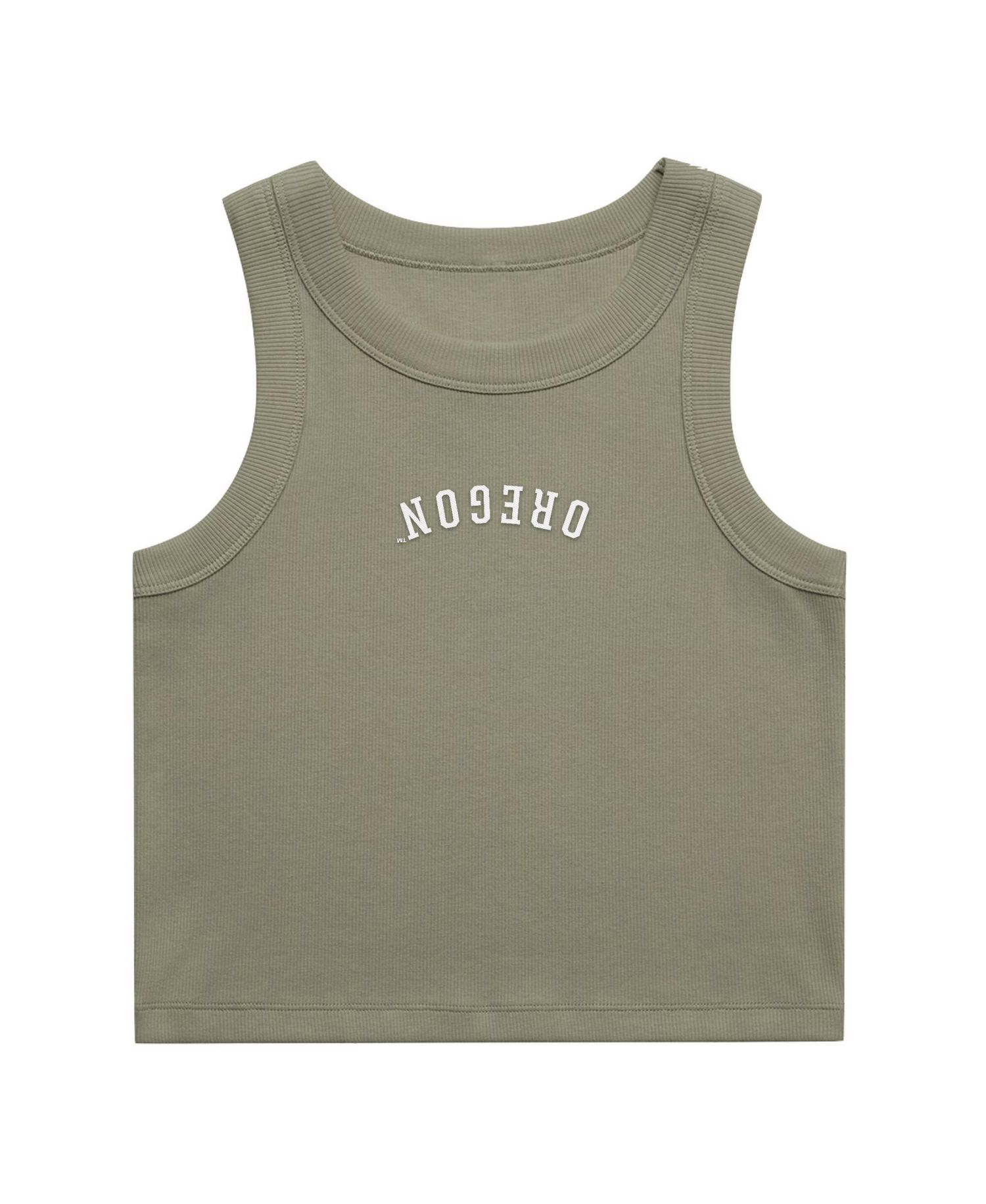 Women's Green Oregon Ducks Upside Down Embroidery Ribbed Cropped Tank Top