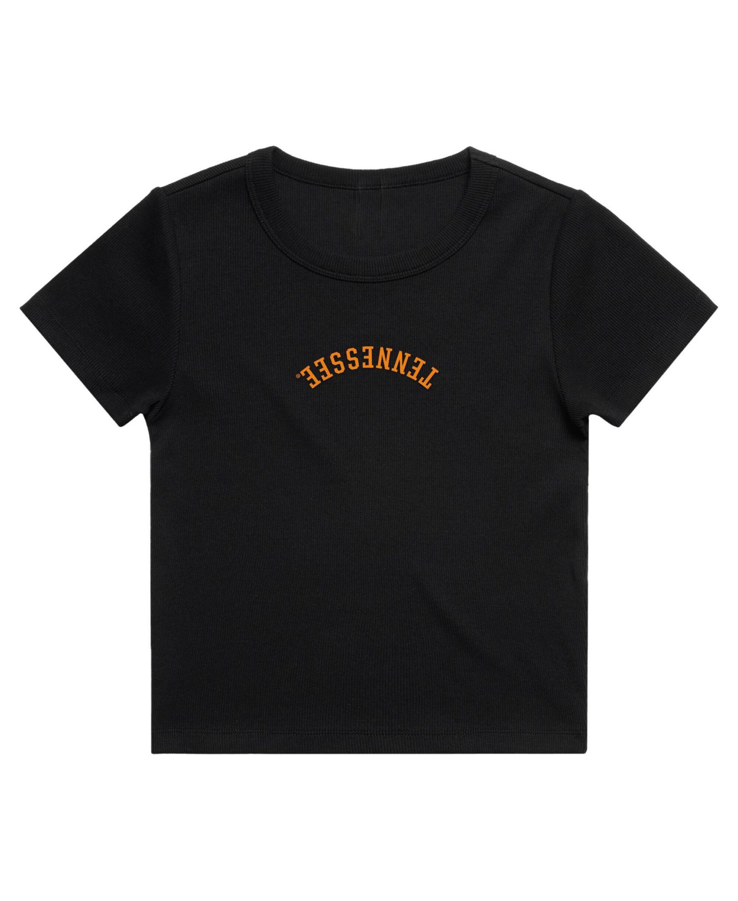 Women's Black Tennessee Volunteers Upside Down Embroidery Ribbed Cropped T-Shirt