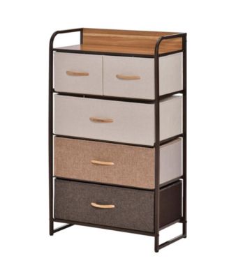 5 Drawer Fabric Dresser Tower Tall Storage Organizer with Wood Top