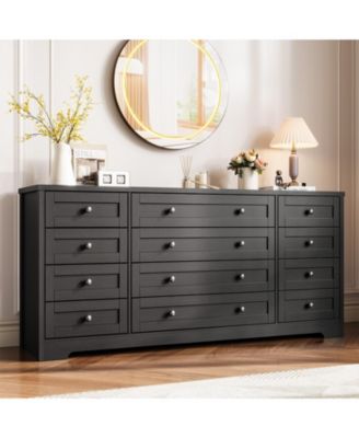 Modern 12-Drawer Sturdy Wood Dresser for Bedroom, 63" Wide Chest of Drawers and TV Stand, Deep Storage Cabinet, Ideal for Living Room, Hallway