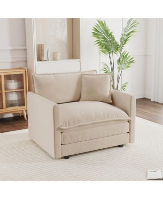 Comfy Deep Single Seat Sofa Upholstered Reading Armchair Living Room Chair  Chenille Fabric , 1 Toss Pillow