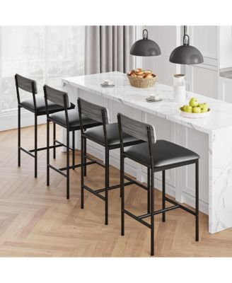 Set of 8 Upholstered Bar Stools with Backrest and Footrest - 25.5 Inch Counter Height Chairs -Dining Furniture for Kitchen Island, Bar