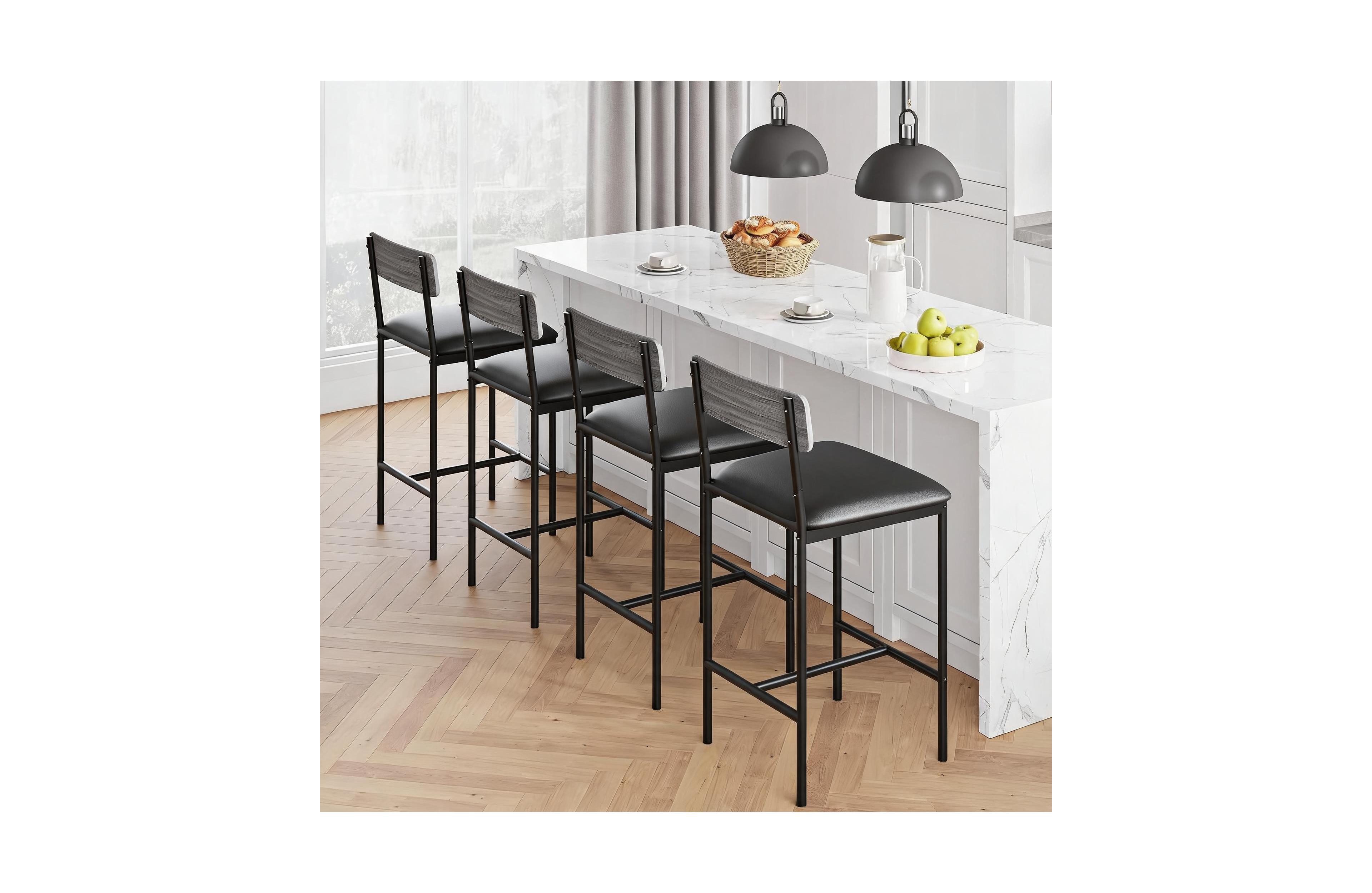 homfan Set of 8 Upholstered Bar Stools with Backrest and Footrest - 25.5 Inch Counter Height Chairs