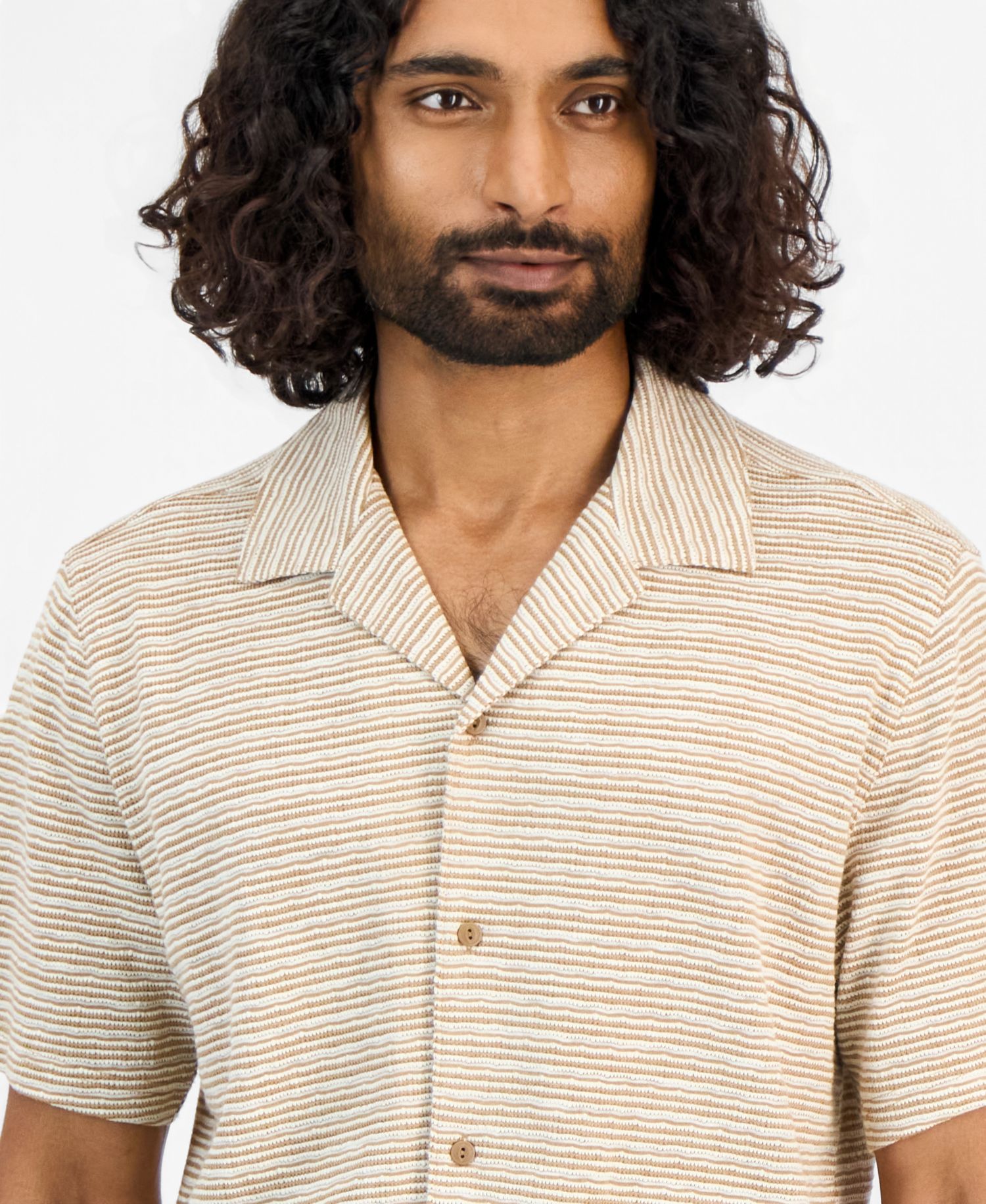Men's Short-Sleeve Wave Textured Camp Collar Shirt