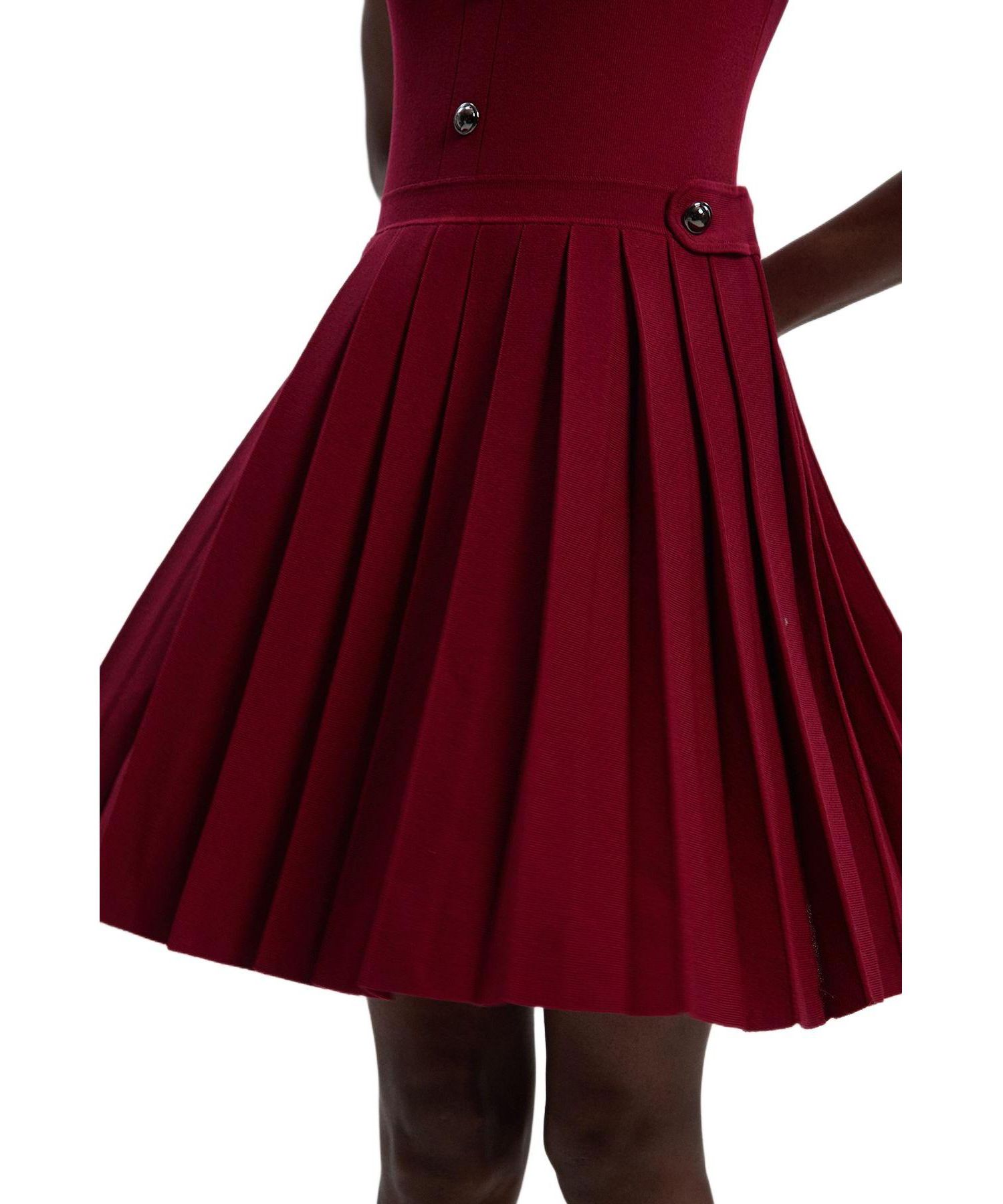 Women's Viscose Tab Pleated Knit Mini Dress
