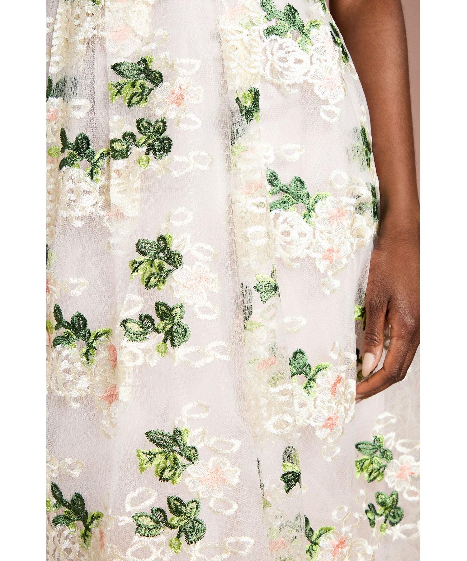 Women's Embroidered Mesh Lace Skirted Midi Dress