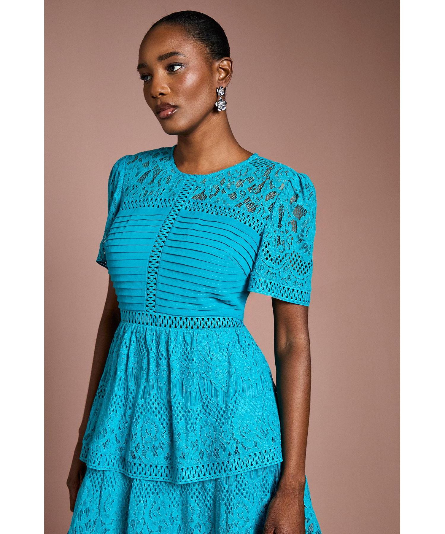 Women's Tiered Lace Midi Dress