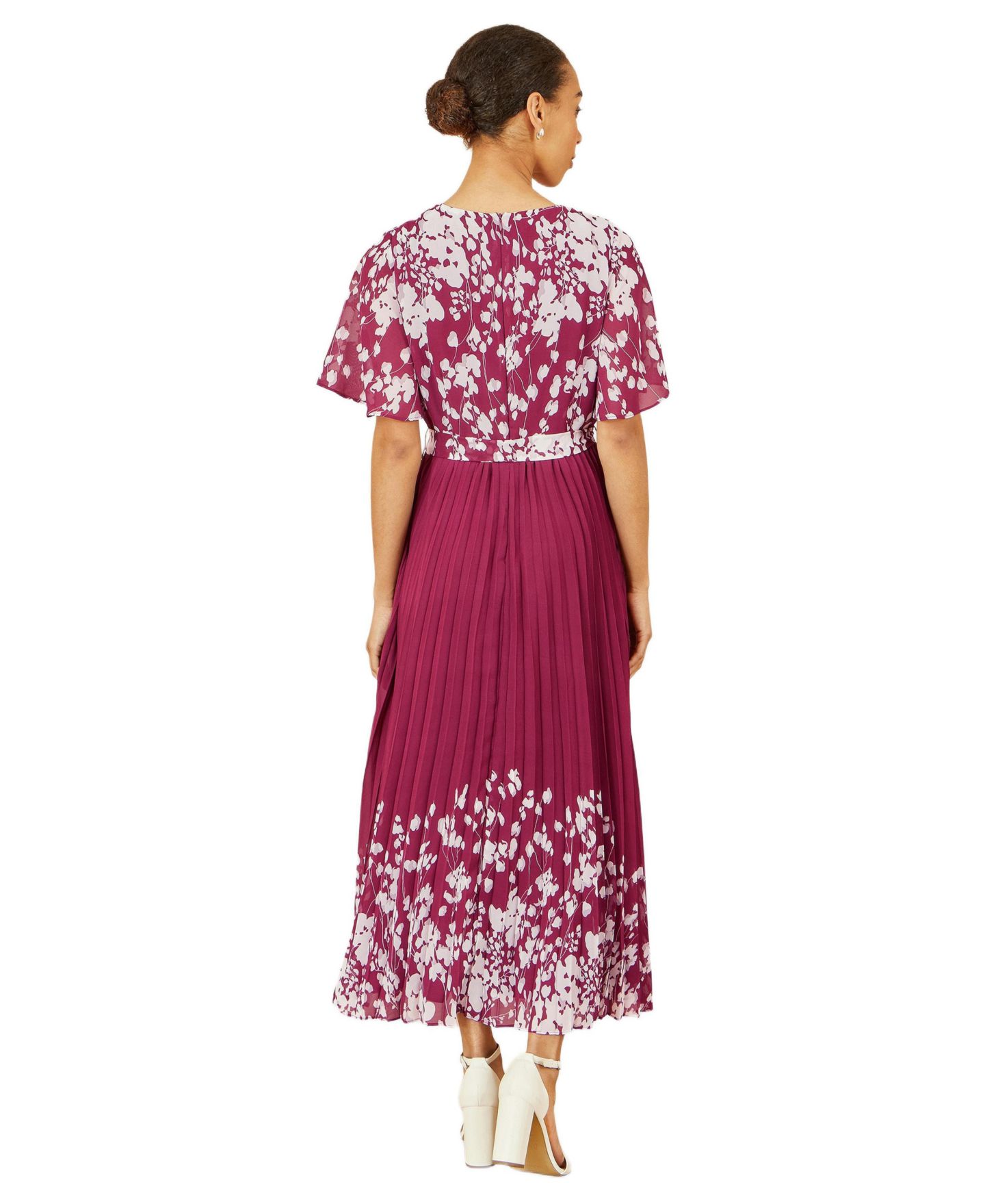 Женское платье Yumi Short Sleeve Pleated Midi, цвет: Бордовый — фото 3