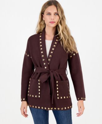 Petite Studded Belted Cardigan