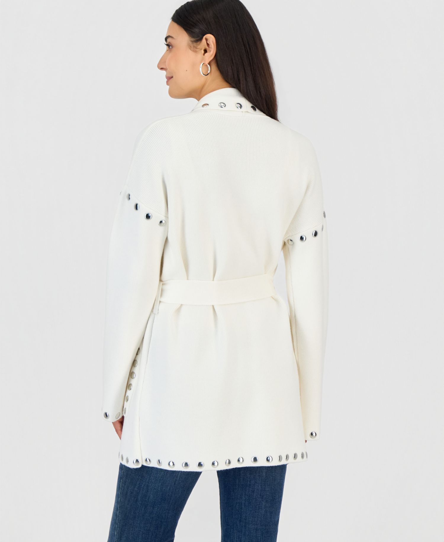 Petite Studded Belted Cardigan