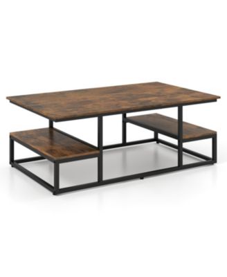 Modern Rectangle Coffee Table with Storage Shelf and Open Display Design