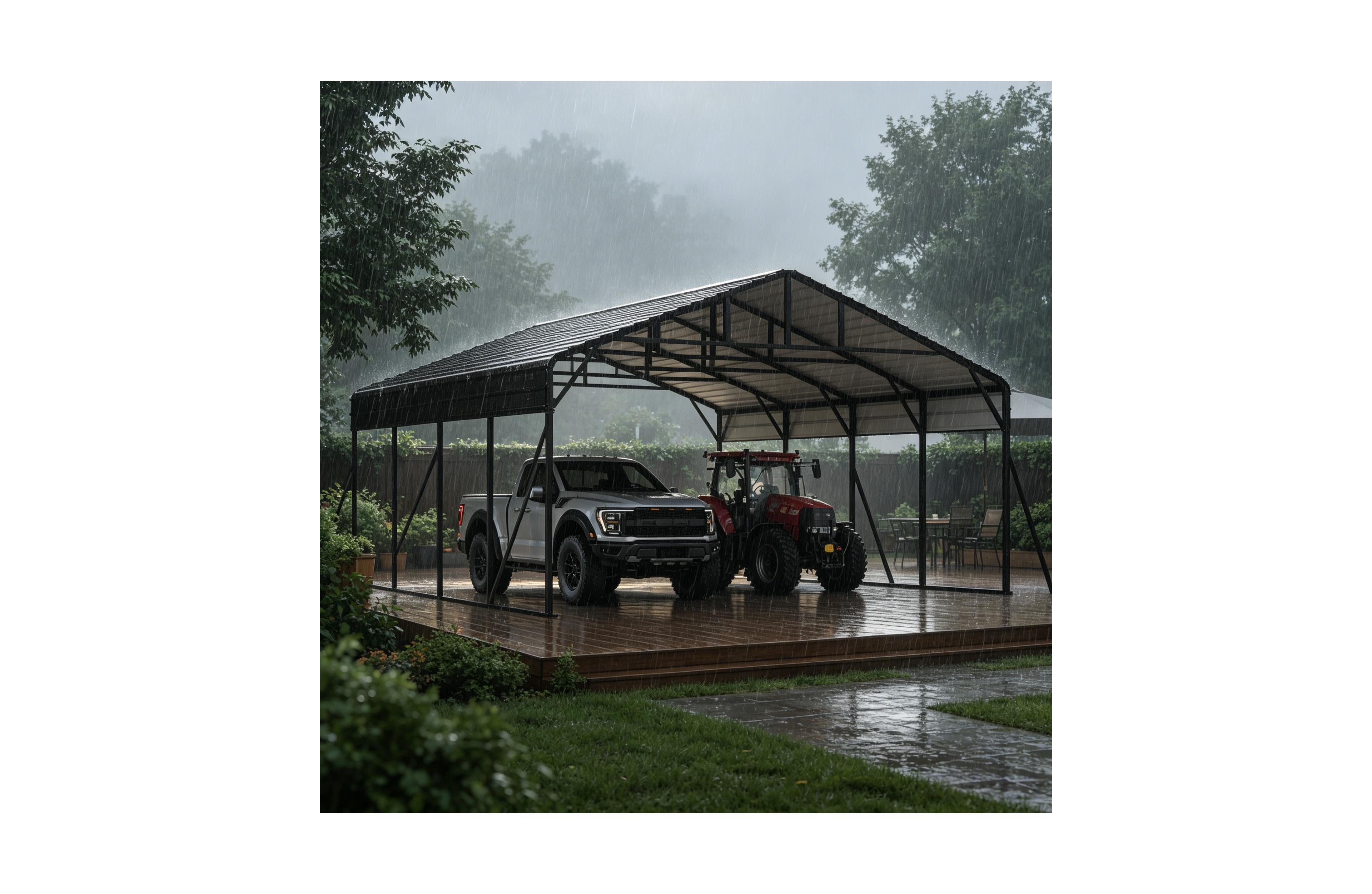 homfan Heavy Duty Carport, Galvanized Steel Frame with Color Coated Steel Roof Panels, Outdoor Vehicle Parking
