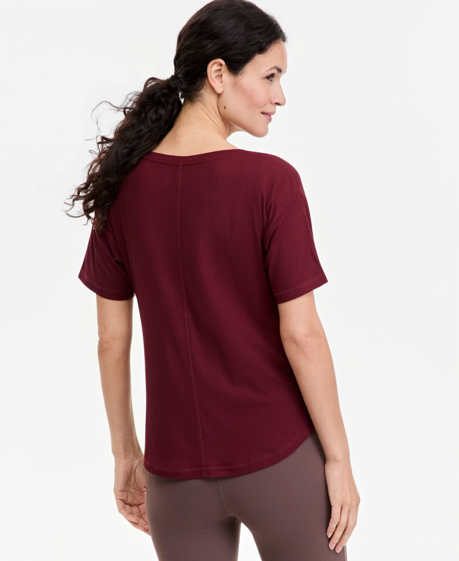 Women's Ribbed Relaxed-Fit V-Neck Tee