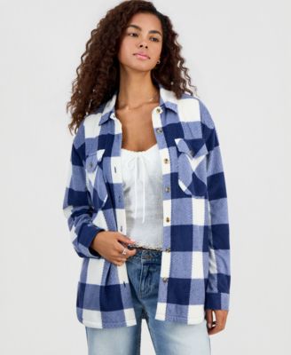 Juniors' Sherpa Lined Plaid Shacket