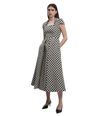 Women's Spot Jacquard Square Neck Midi Dress