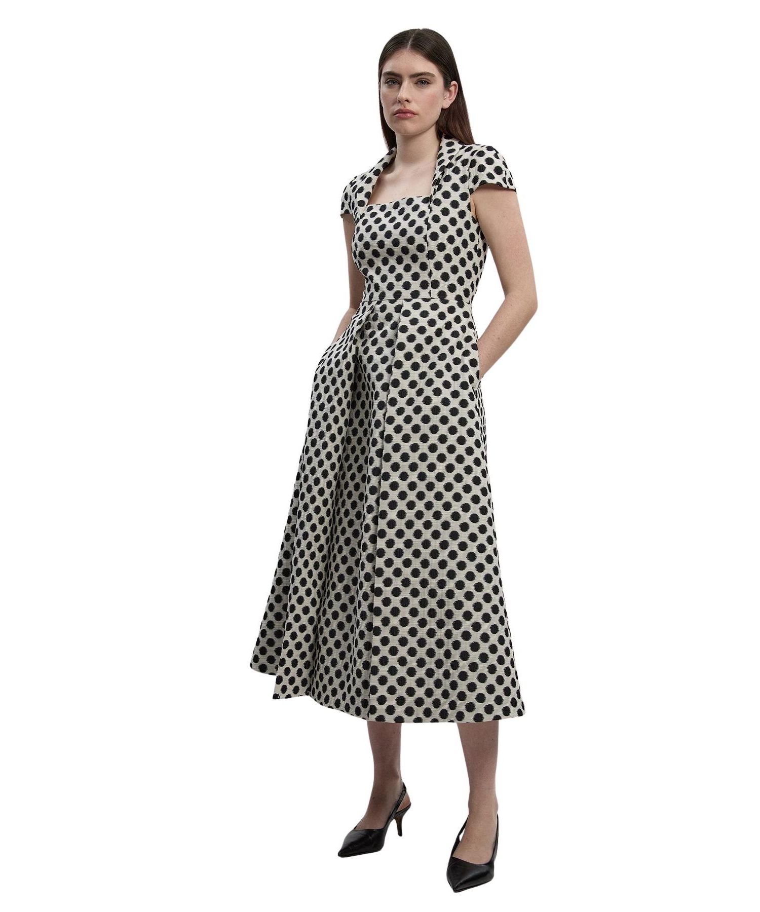 Women's Spot Jacquard Square Neck Midi Dress