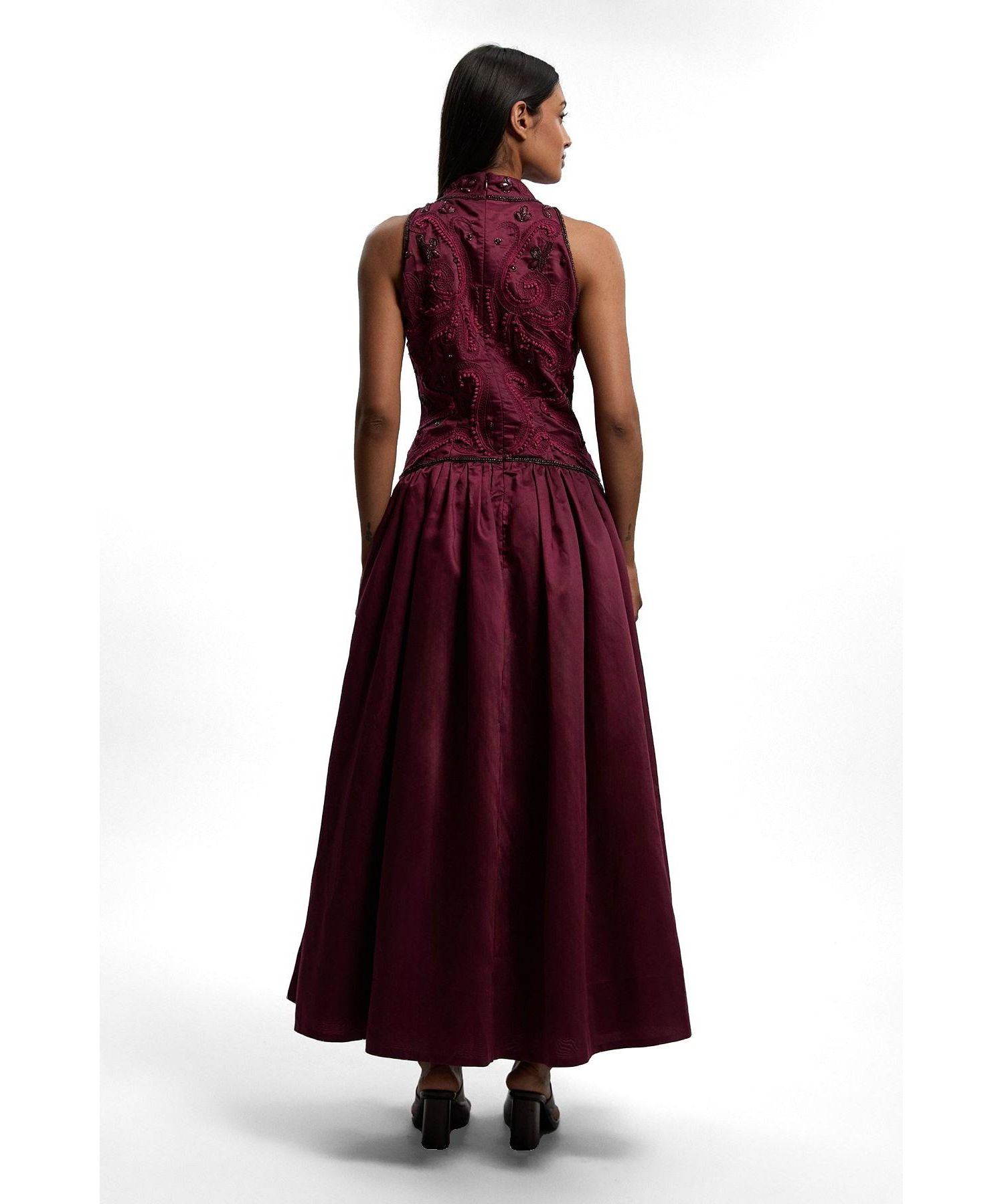 Taffeta High Neck Fit and Flare Dress