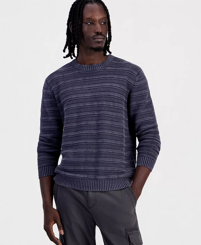Men's Acid-Washed Textured Stripe Long-Sleeve Sweater