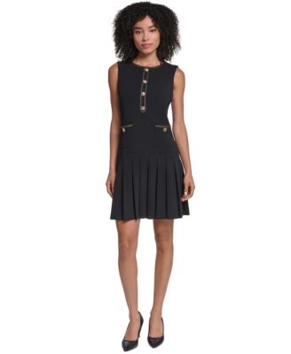 Women's Scuba Crepe Pleated Skirt A-Line Dress