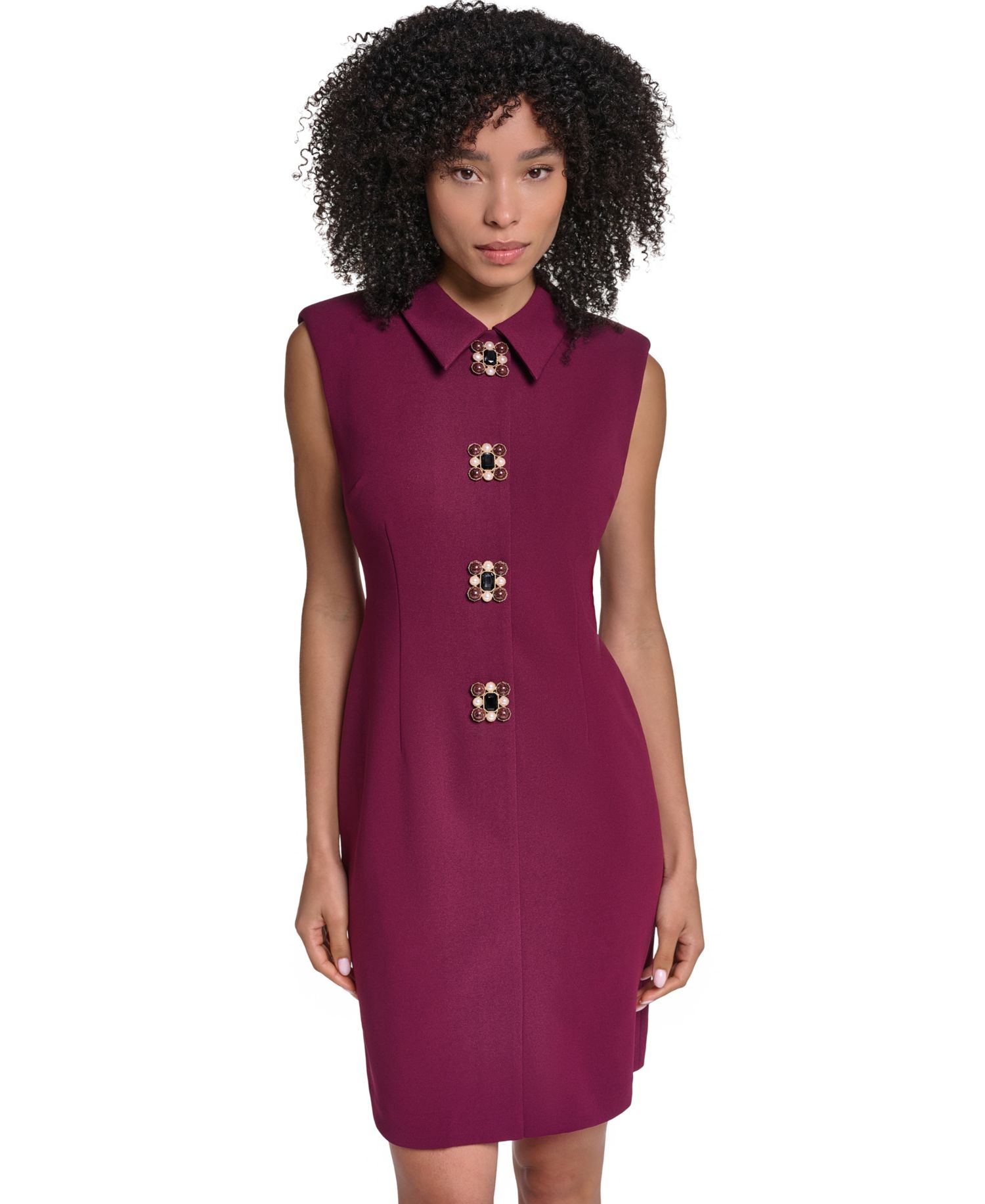 Women's Brooch Button Scuba Crepe Sheath Dress