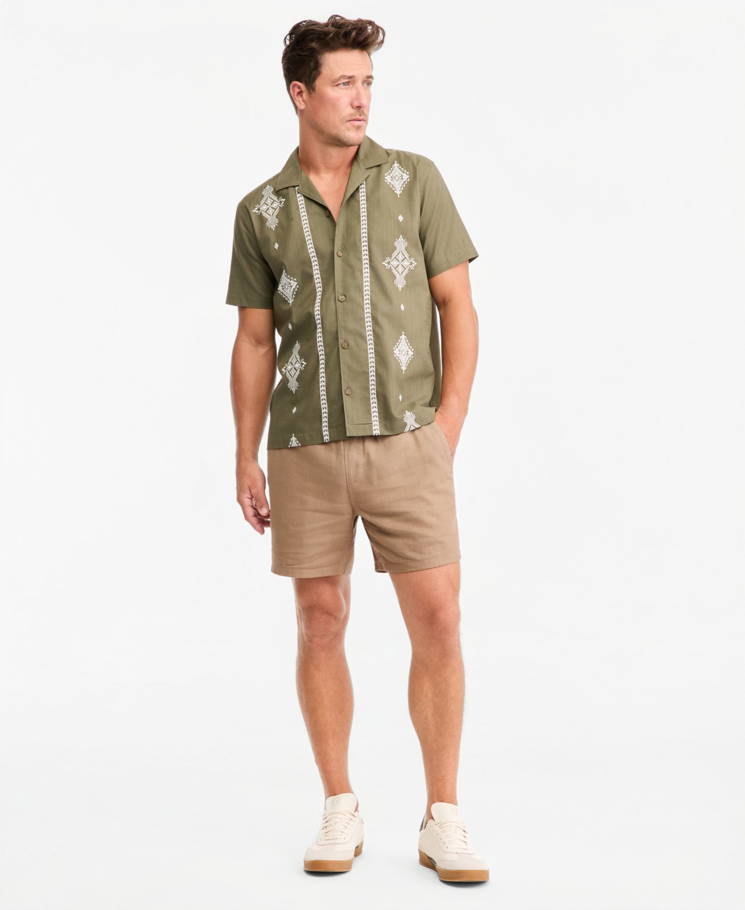 Men's Short-Sleeve Geometric Embellished Shirt