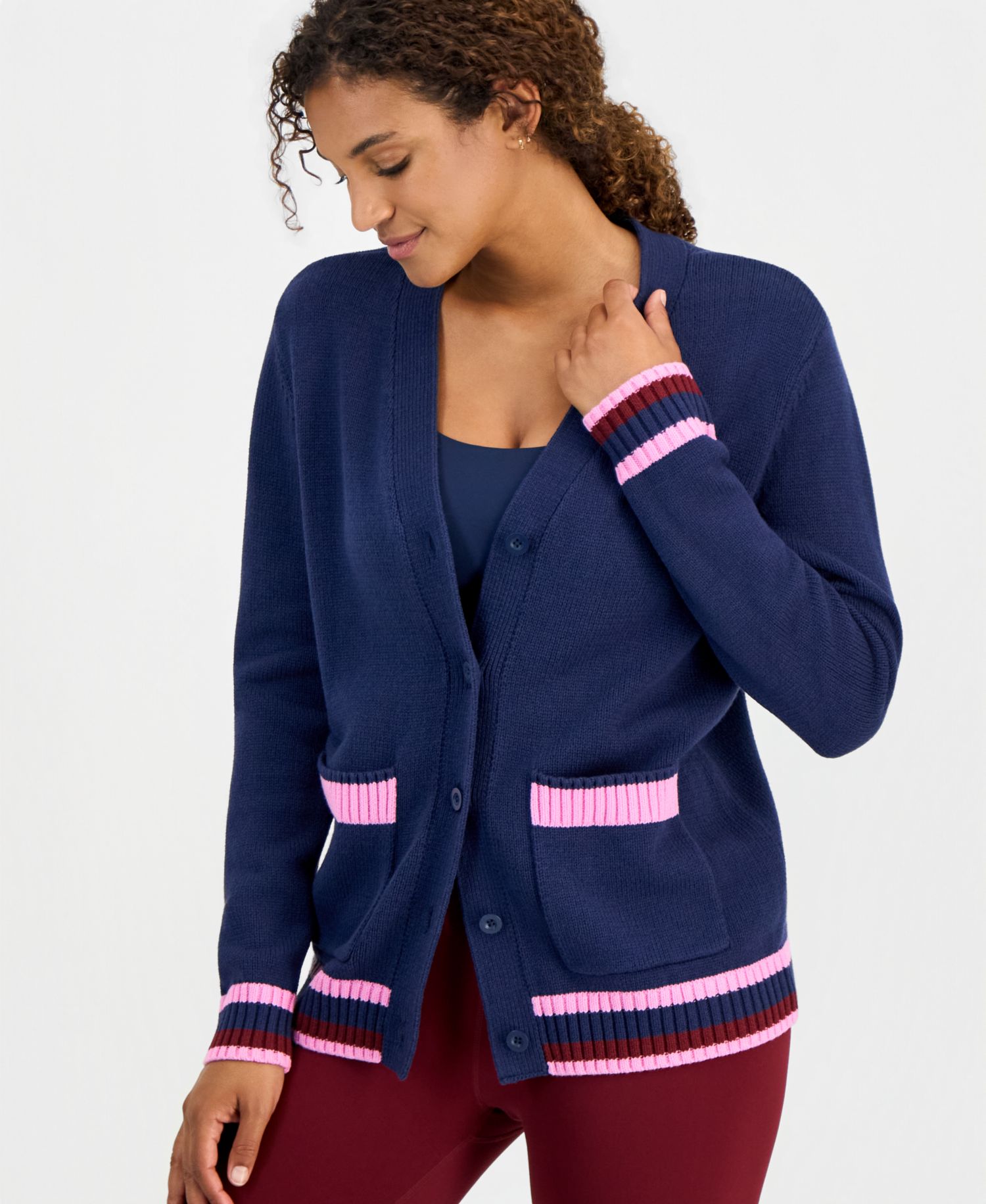 Women's Colorblock V-Neck Long-Sleeve Cardigan