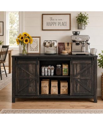 Farmhouse Sliding Barn Door TV Stand, Rustic Media Console with Adjustable Shelves, Storage Cabinet for Living Room