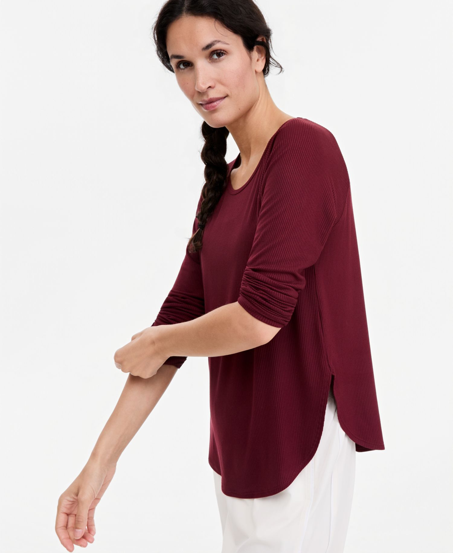 Women's Ribbed Crewneck Long-Sleeve T-Shirt