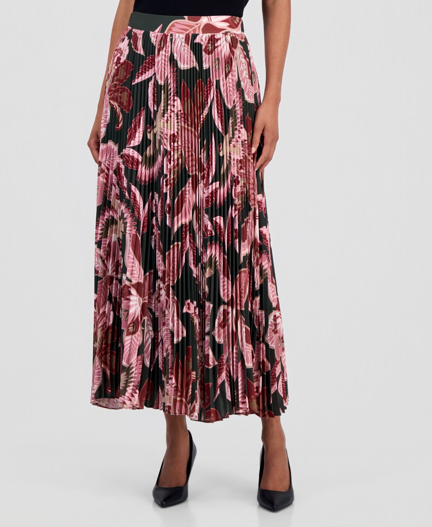 Women's Pleated Floral A-Line Skirt