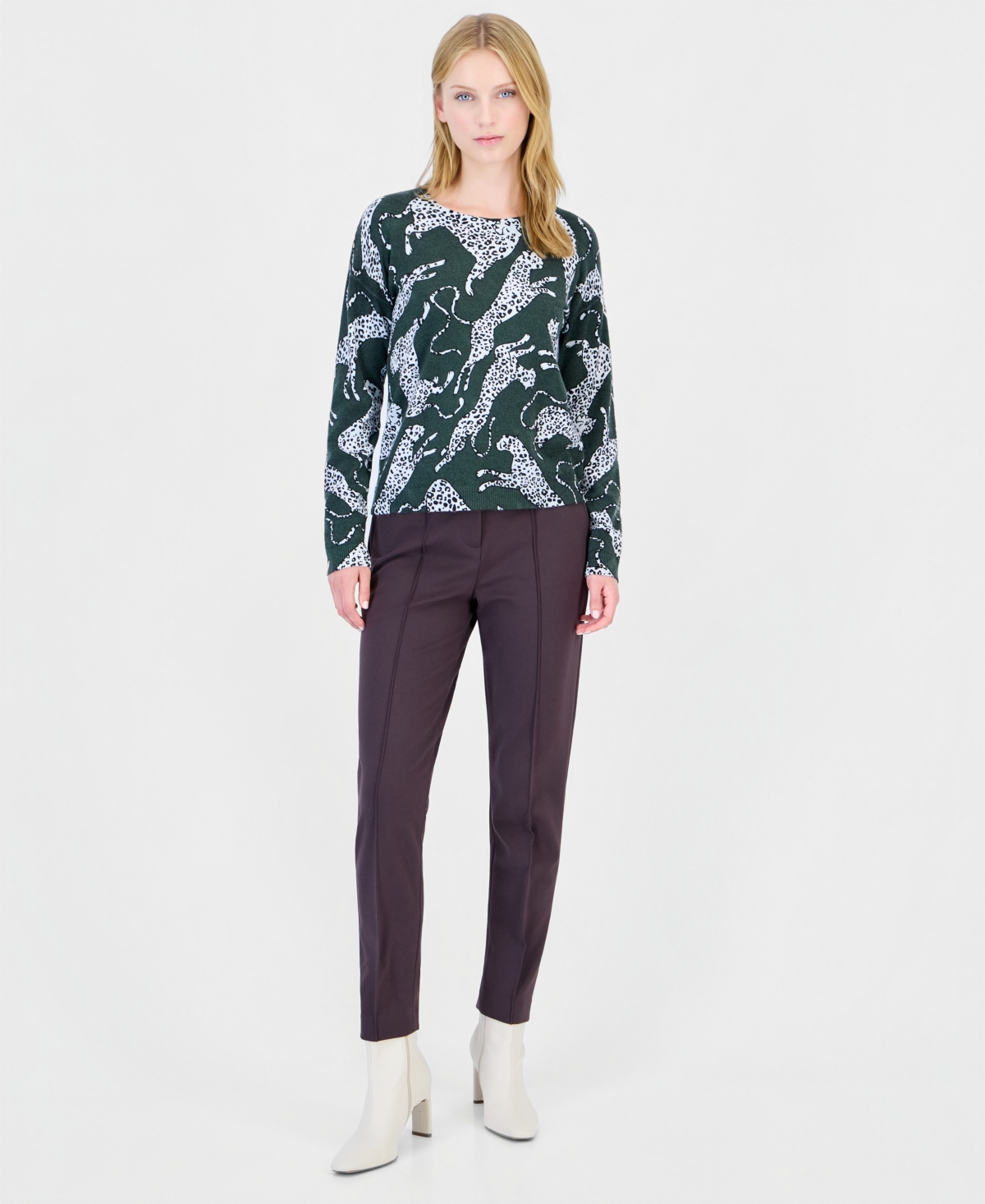 T Tahari Women's Long-Sleeve Leopard-Print Sweater