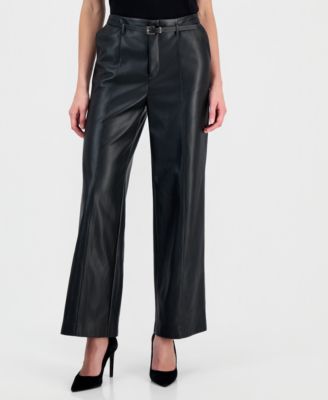 Women's Pull-On High-Waisted Slim-Straight Polyurethane Pants