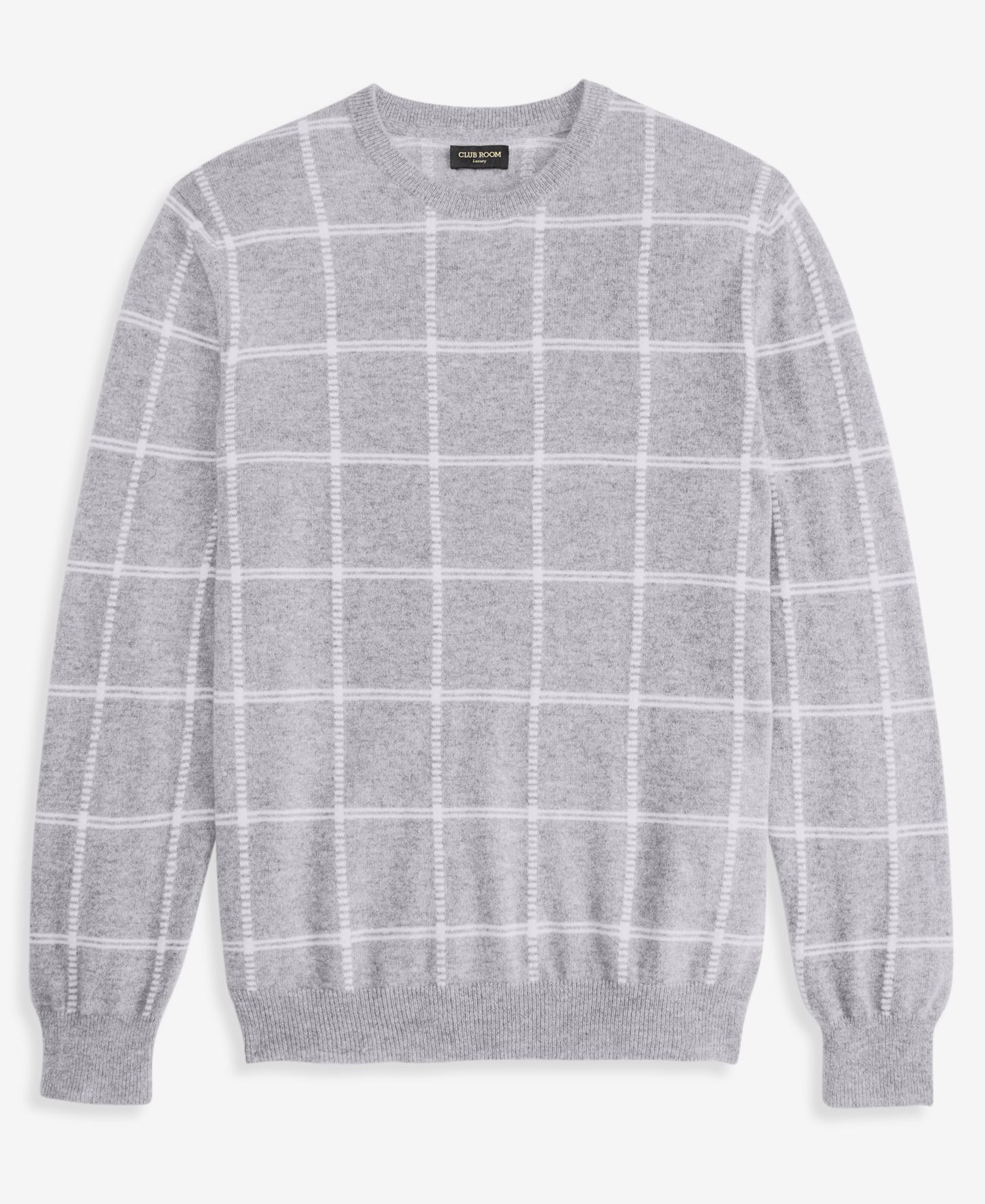 Мужской свитер Club Room Cashmere Windowpane Crewneck, цвет: Серый — фото 6