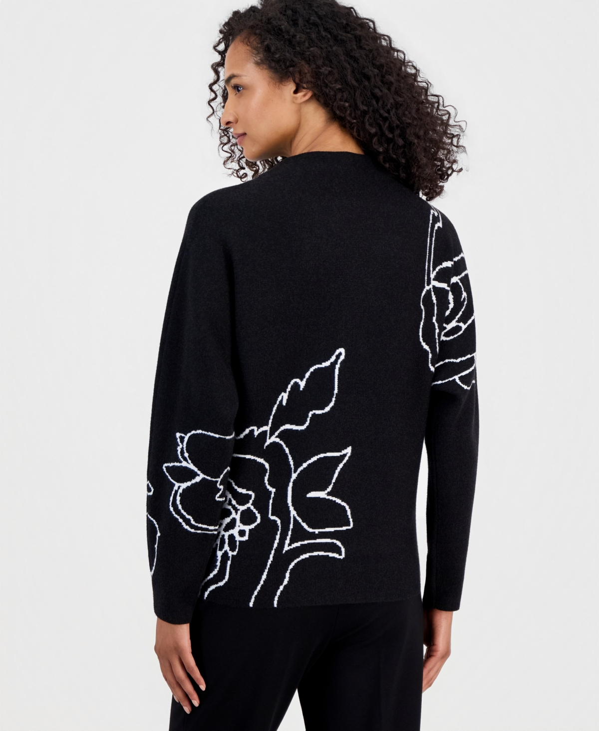T Tahari Women's Floral-Print Dolman Funnel Neck Pullover