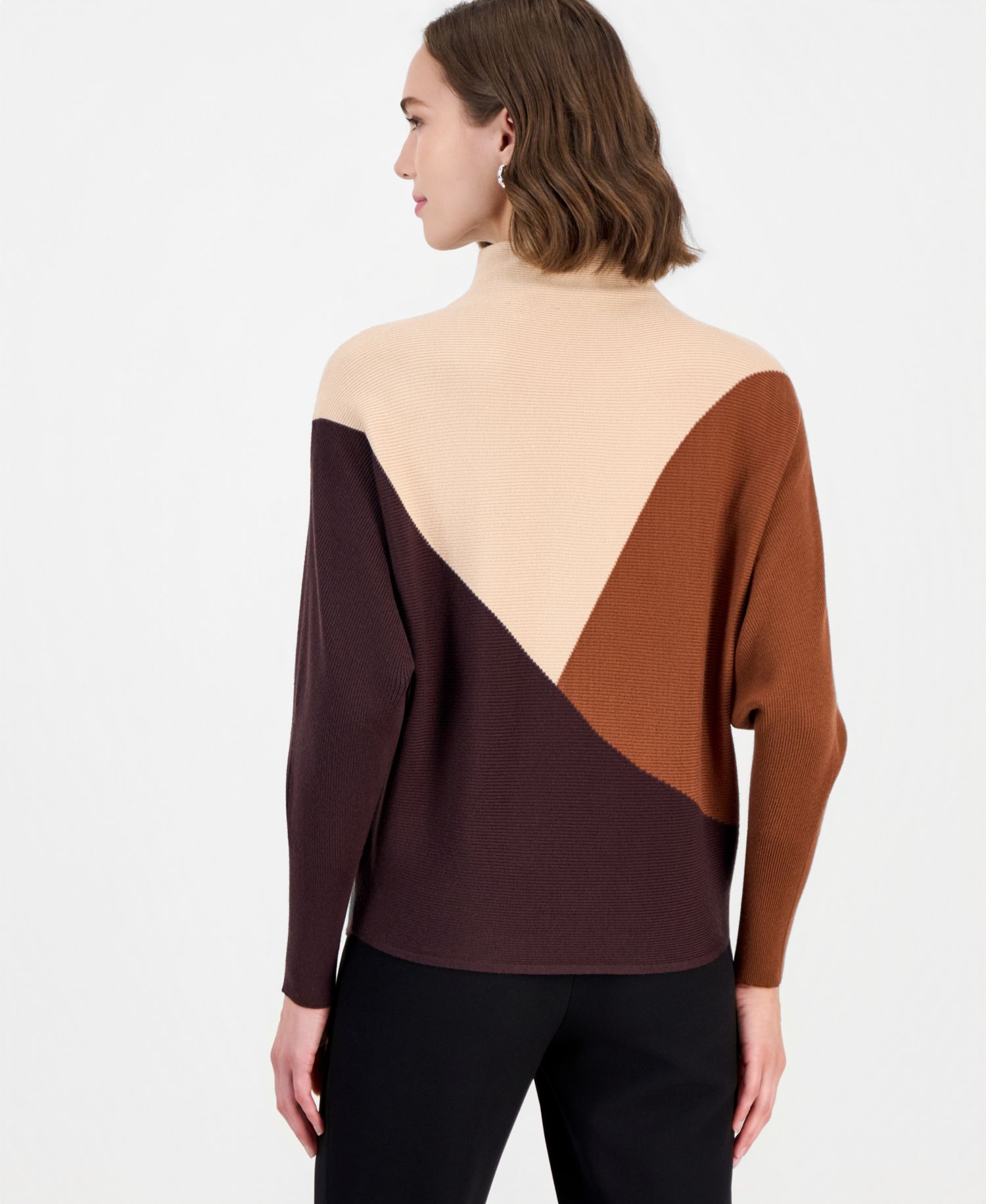 Women's Colorblock Dolman-Sleeve Funnel-Neck Pullover
