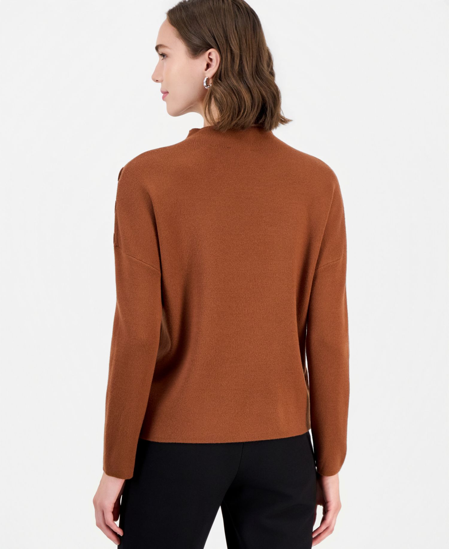 Women's Dropped-Shoulder Mock Neck Pullover Sweater