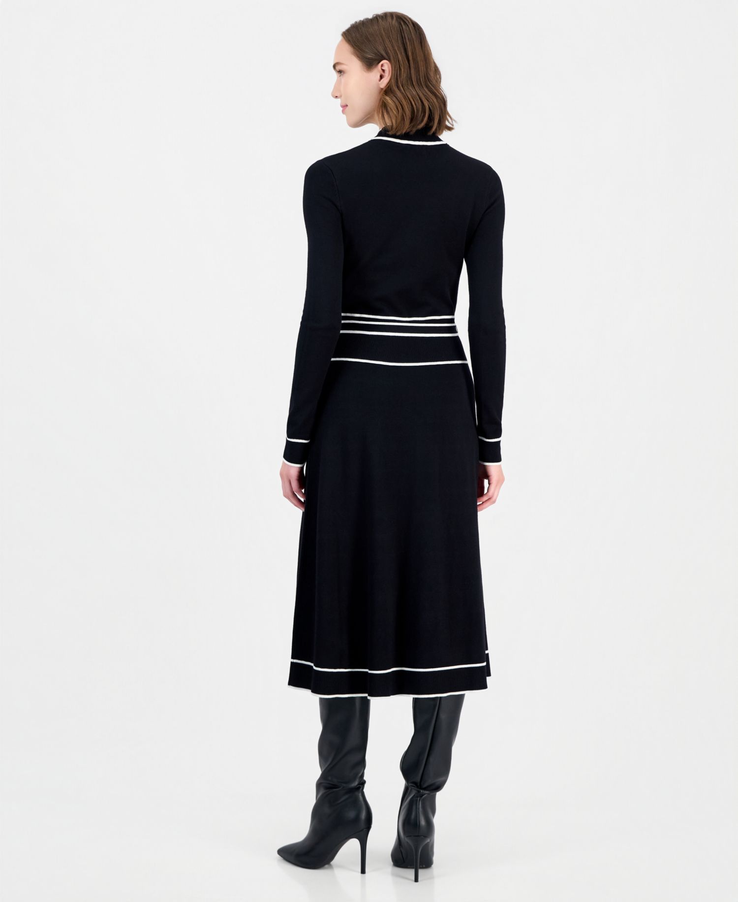 Women's Long Sleeve Mock Neck Belted Dress