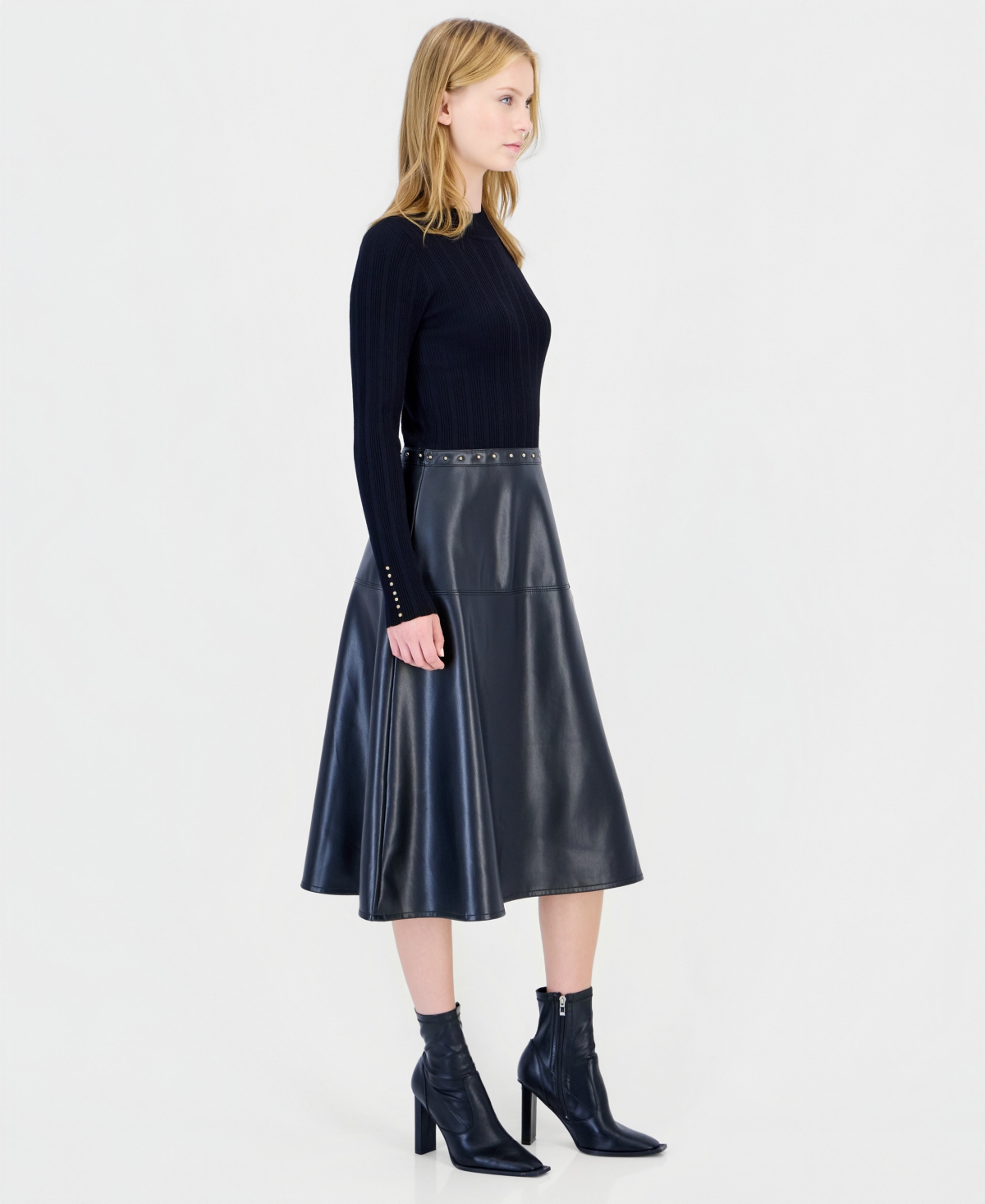 T Tahari Women's Long-Sleeve Mock Neck Midi Dress