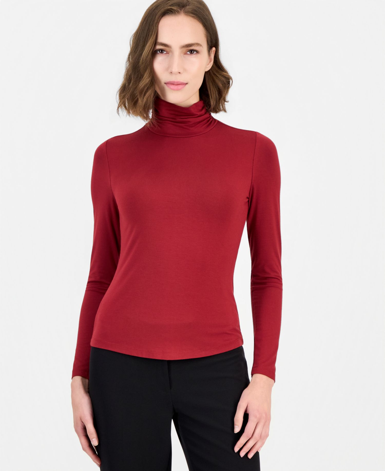 Women's Long-Sleeve Shirred Turtleneck Top