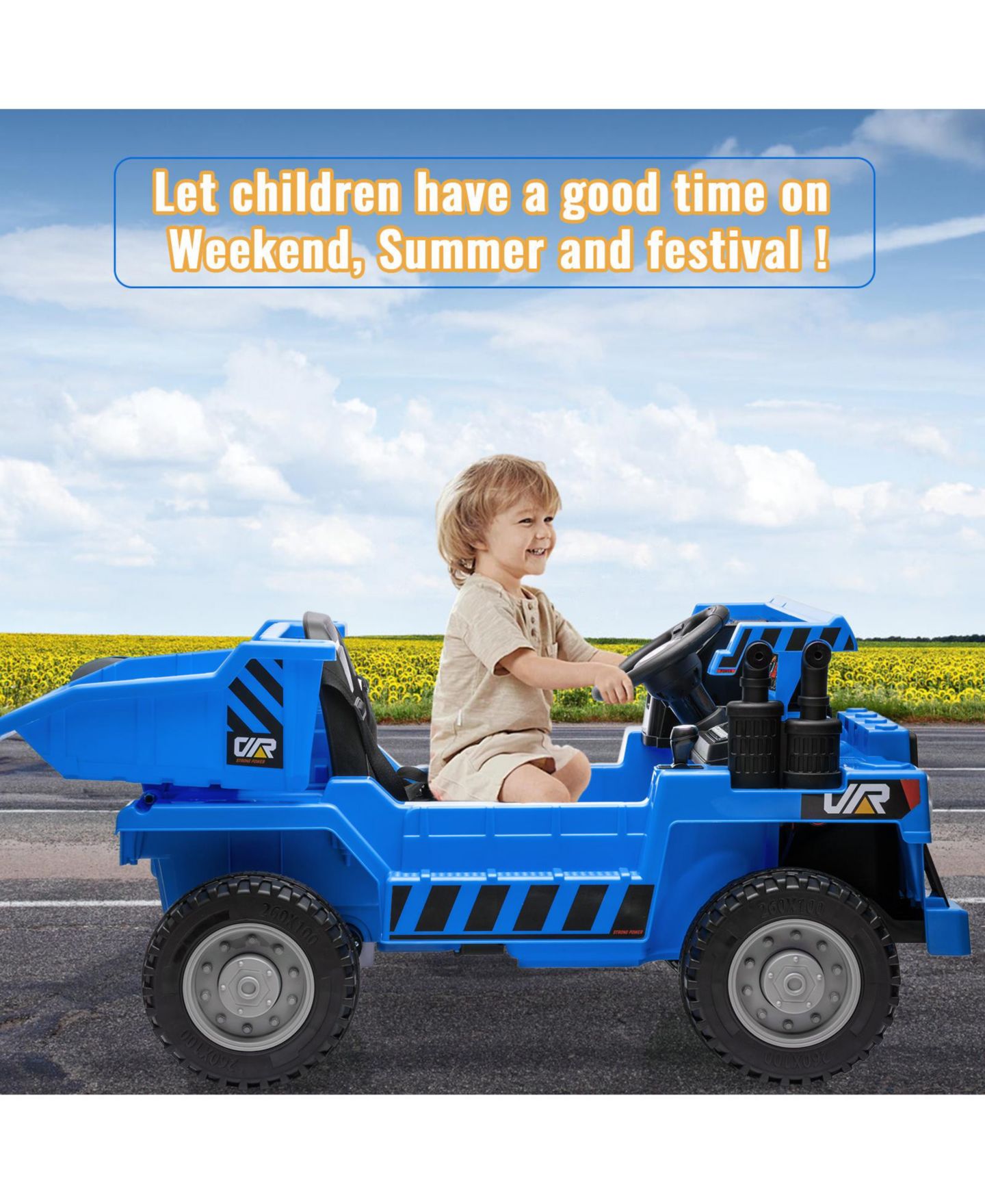 Детская игрушка homfan Construction Truck, 48.8" x 22.4" x 14.2", 12V Electric Ride-On with 4 MPH Speed, 3–6 лет — фото 7