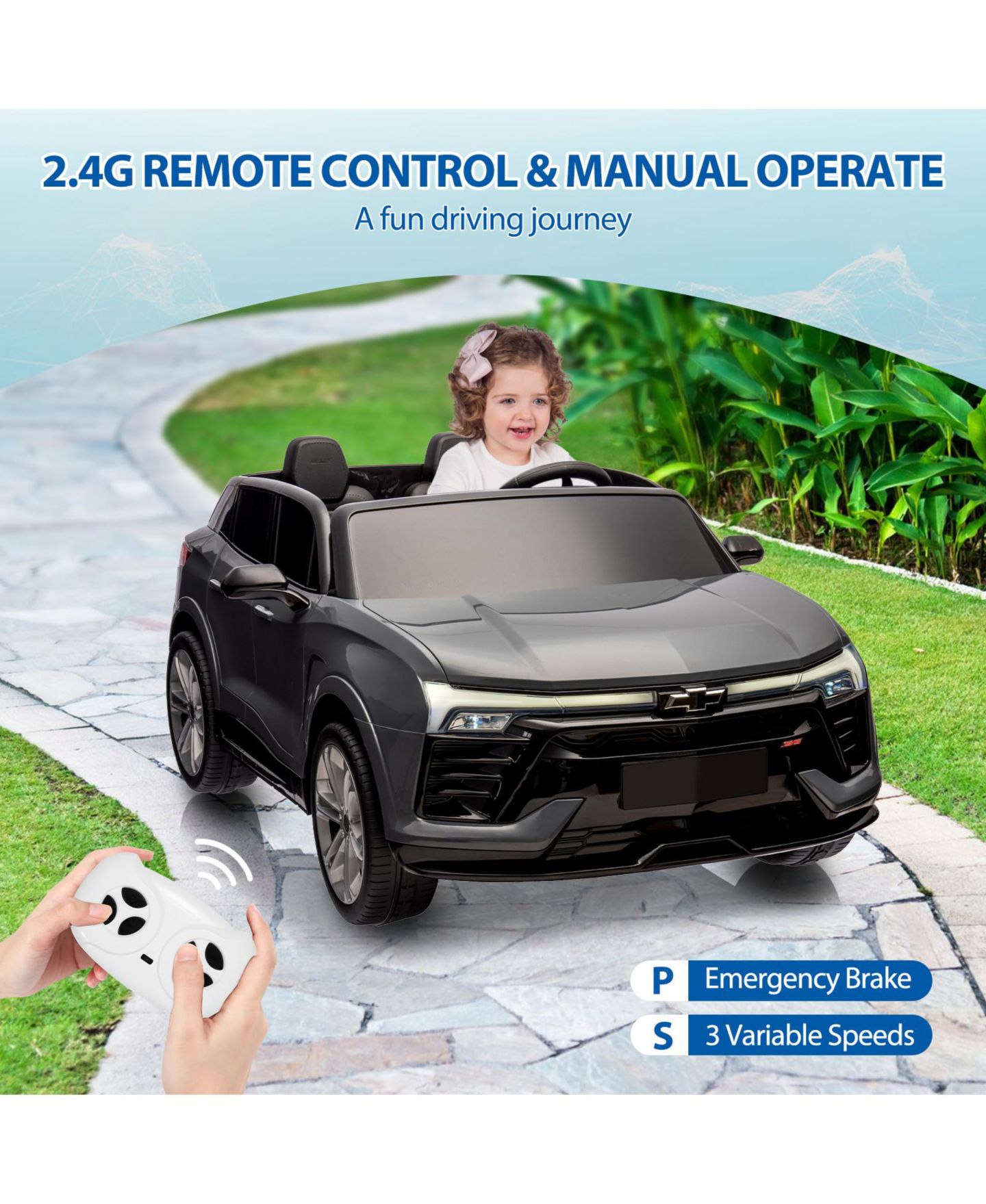 Детские игрушки homfan 24V 2-Seater Licensed Chevrolet SUV Ride-On - Parent Remote Control, Spring Suspension, LED Lights, Wireless, Safety Belt, 3 Speeds, цвет: Серый — фото 5