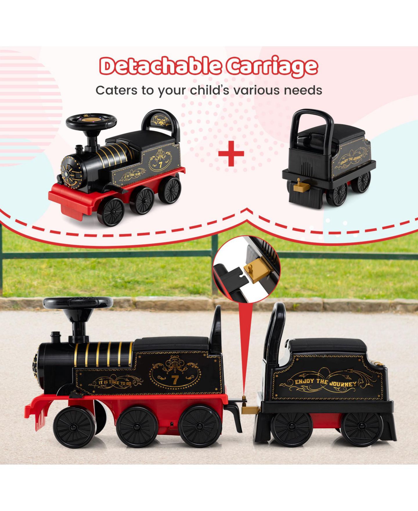 Детская игрушка Slickblue Ride On Train 2-Seater 6V with LED Lights, Ages 18+ Months, цвет: Чёрный — фото 7