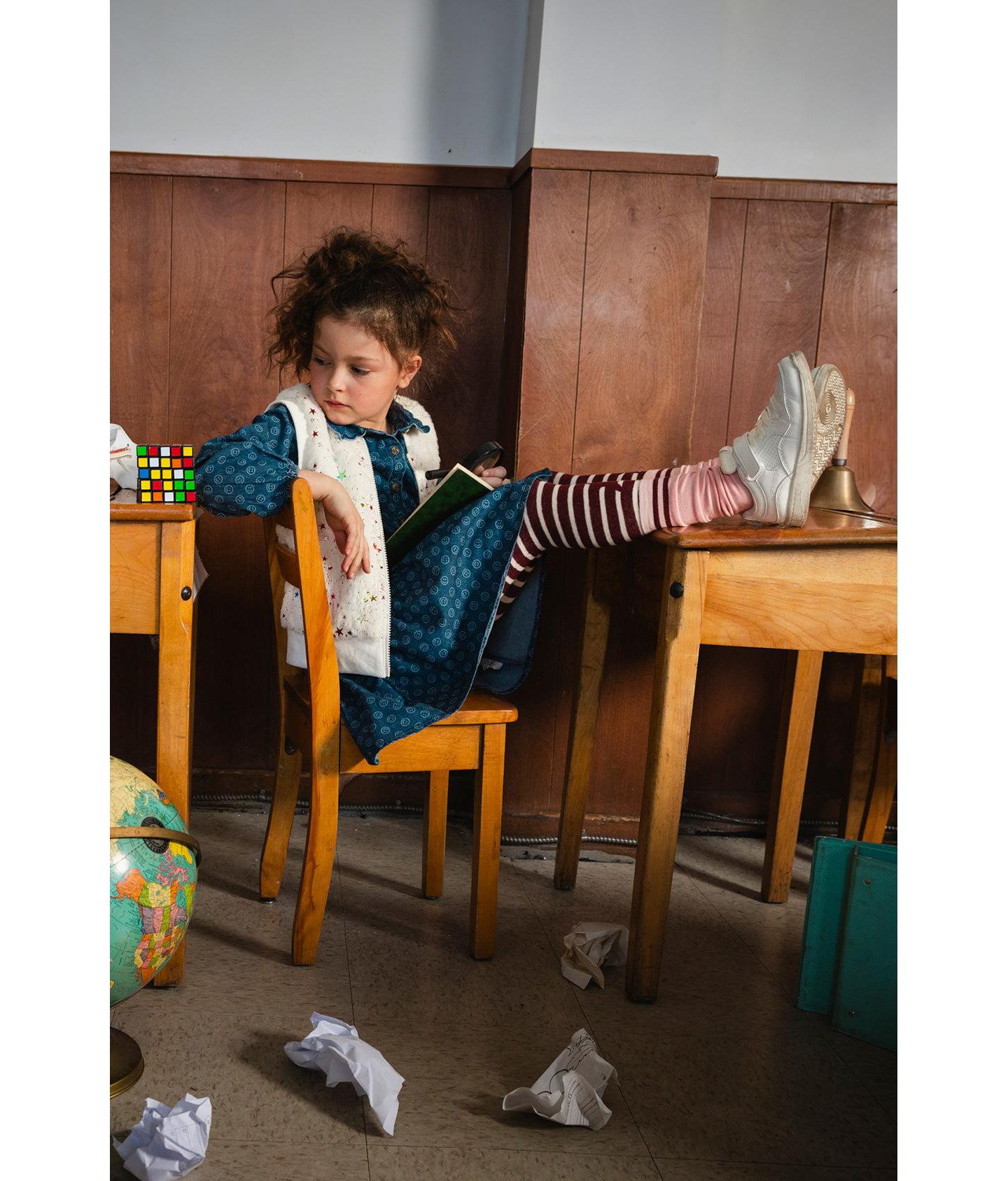 Платье Deux par Deux Shirt Dress Smiley Print для девочек, цвет: Синий с принтом — фото 2