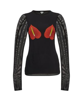 Women's Anthurium Print Sheer Sleeve Top
